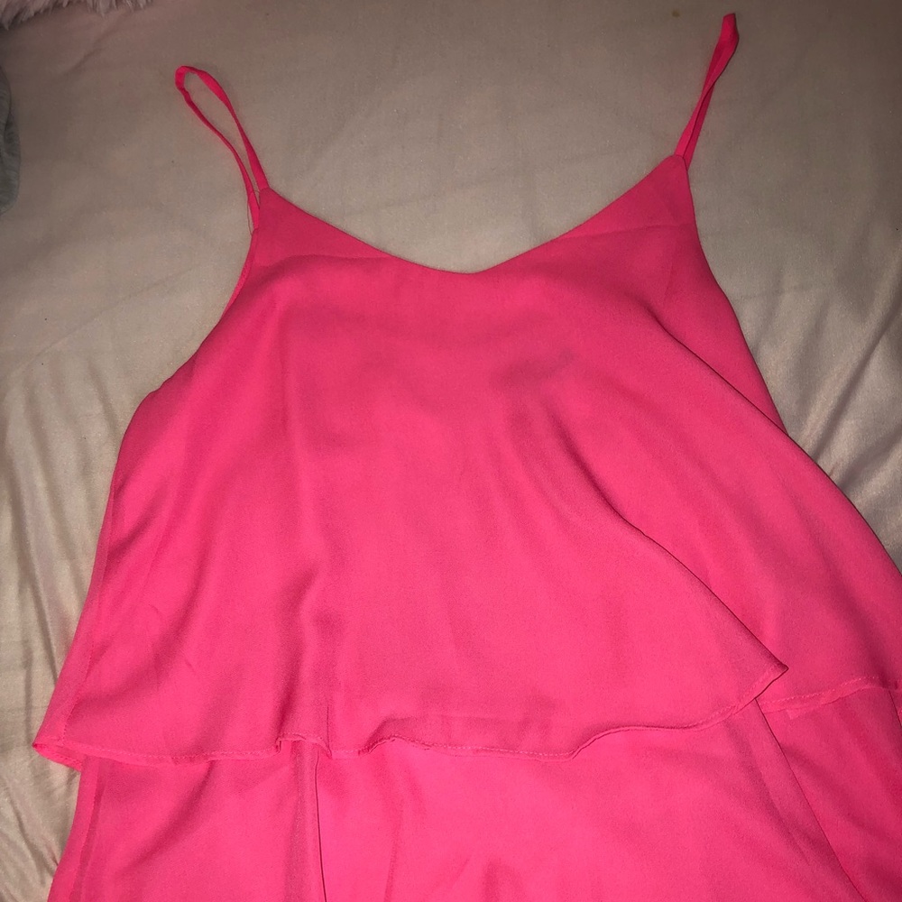 Ruffled Vibrant Pink Spaghetti Strap Shirt